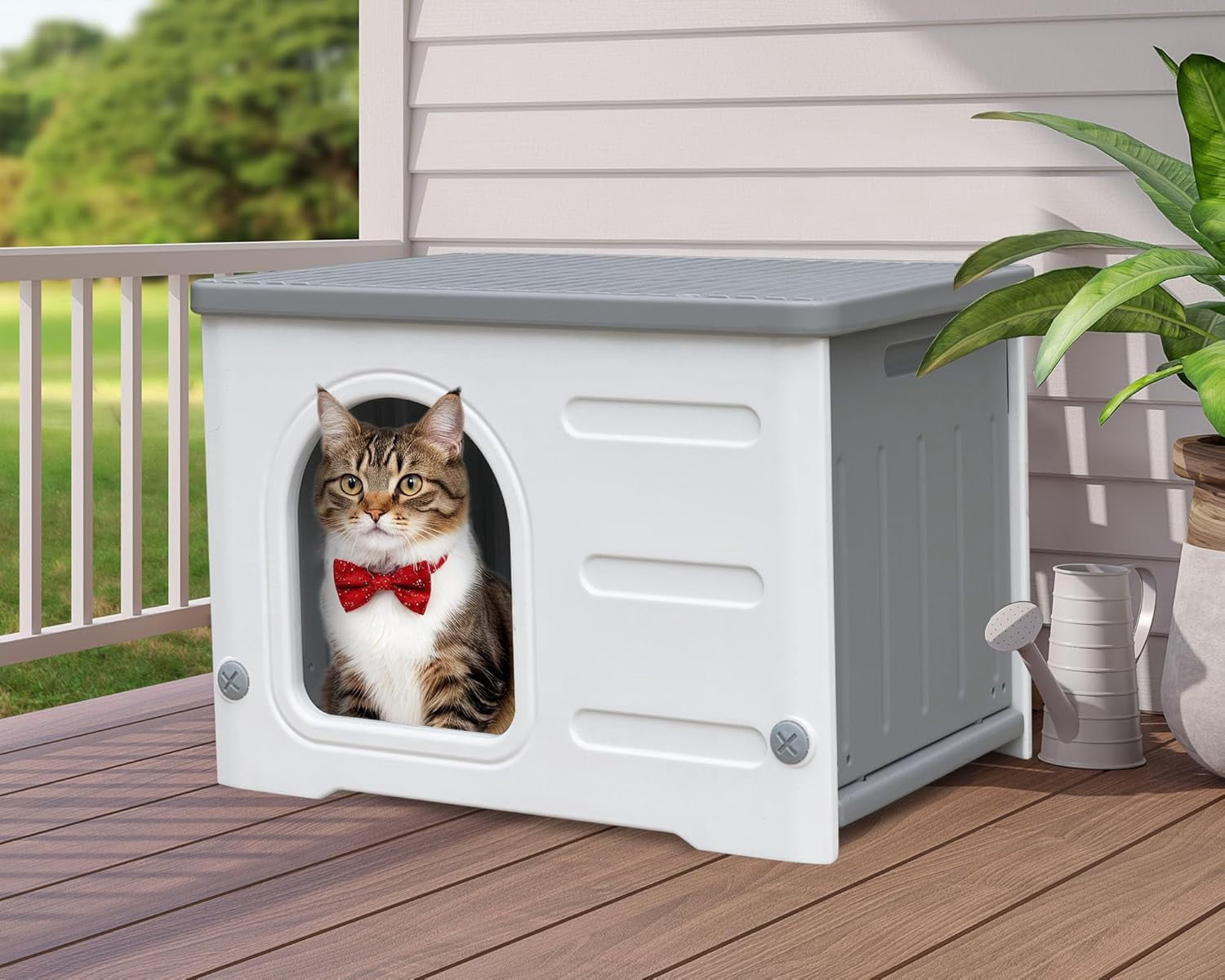Waterproof Outdoor Cat House, Plastic Cat House for Outdoor Cats Feral Cat House, Sturdy Cat Bed for Small Pet, Spacious, Assemble Easily-Grey