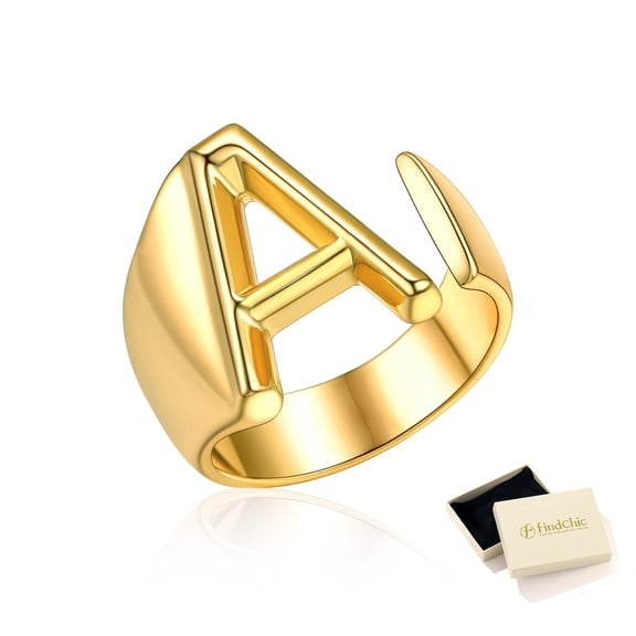 FindChic 14K Gold Plated Initial Rings for Women, Personalized Letter A Ring Adjustable Open Statement Jewelry Stacking Ring Christmas Birthday Gifts for Wife Girlfriend