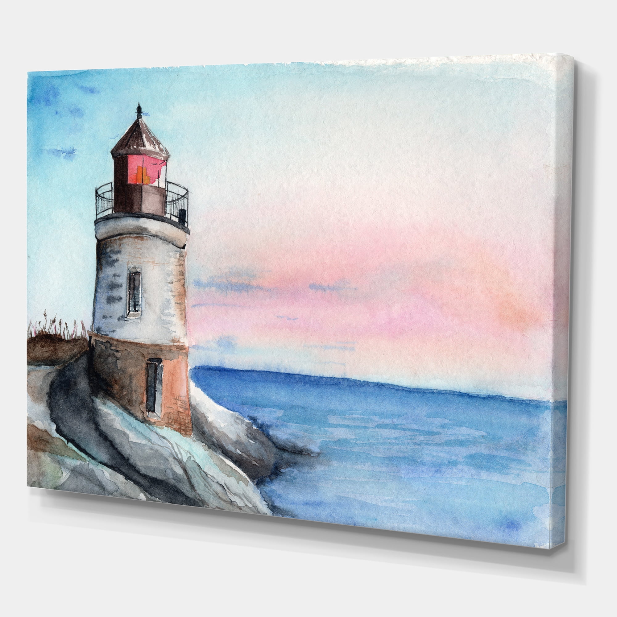 Designart ' A Lighthouse On A Rock Shore At Dawn ' Nautical & Coastal Canvas Wall Art Print