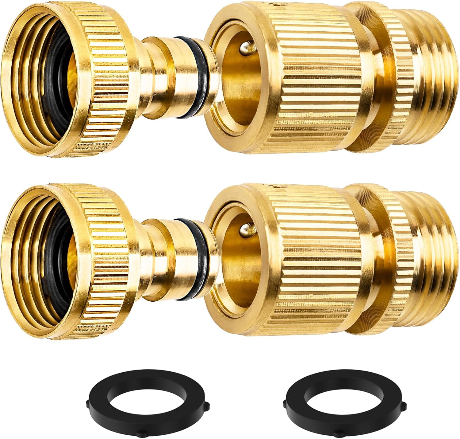 HRTGFD-2PCS Garden Hose Quick Connect, Durable Quick Connect Hose Fitting, Heavy Duty 3/4 GHT Brass Quick Coupler for Pressure Washers, Sprinklers and Watering Systems