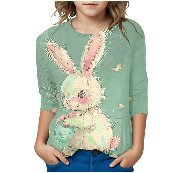Fjofpr Girls Clothes under $5.00 Girls Clothes Size 8/9 on Girls Shirts Interest Easter Print Tshirt 3/4 Sleeve Top Funny Graphic Tshirts 3-12 Years