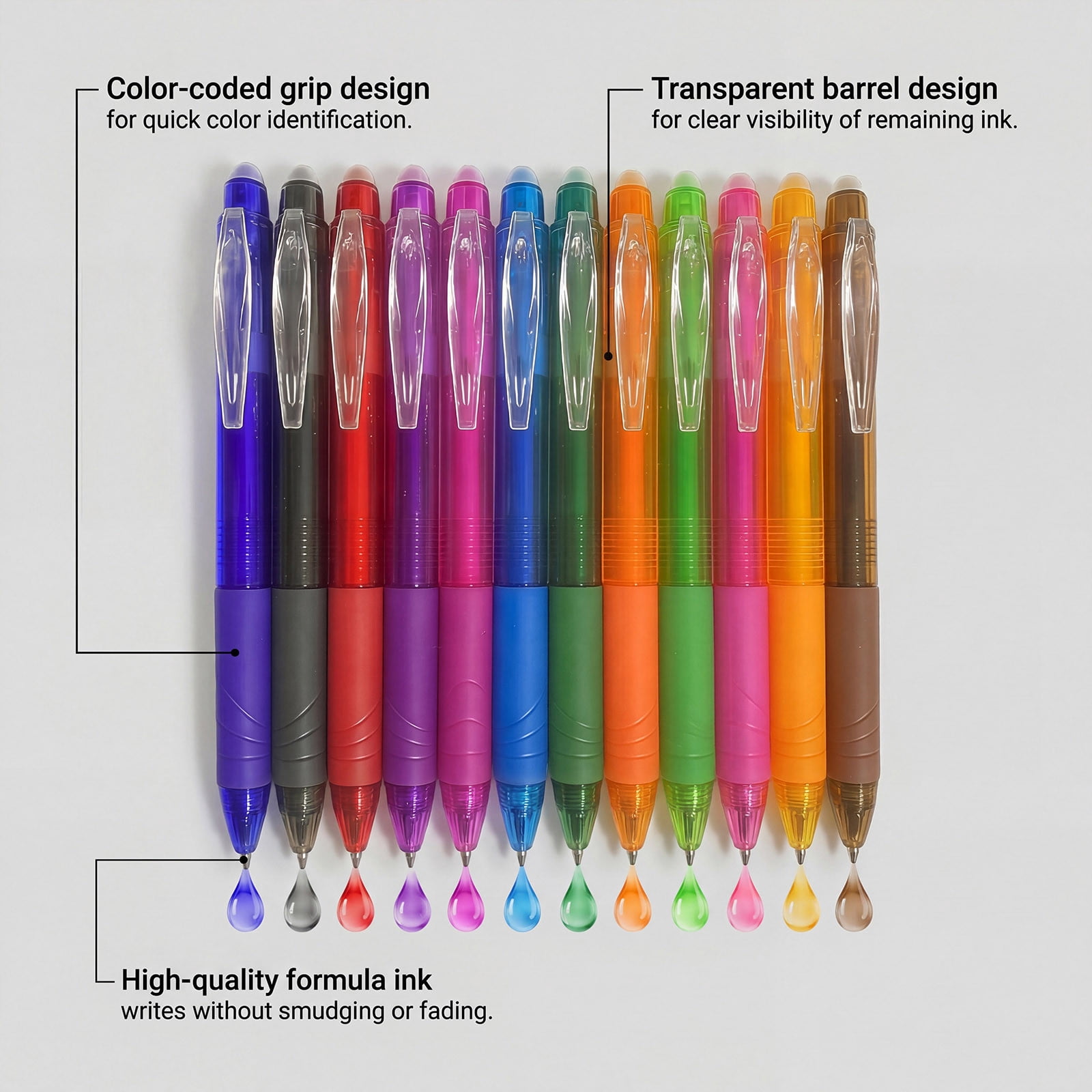 12-pack Retractable Erasable Gel Pens with Multi-color Thermal Sensitive Ink, 0.7mm Fine Point Pens for Office Note-taking, Journaling & Planning, AKLJWH