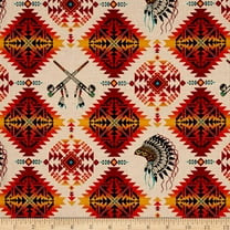 Cotton Native Spirit Headdress & Pipes Terracotta, Quilting Fabric by the Yard (531-terracotta)