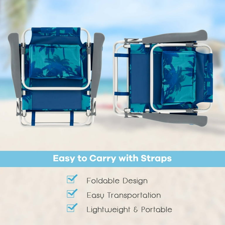 2-Pack Folding Beach Chairs - Lightweight Portable Camping Chairs With High Back & Carry Bag