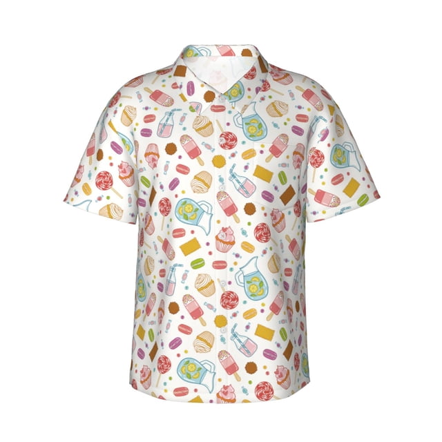 Fotbe Dessert Camisa Hawaiana para Hombre Unisex – Camisa Casual de Verano con Botones de Manga Corta de Algodón y Lino,Medium