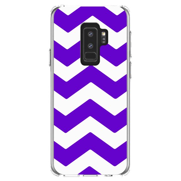DistinctInk Clear Shockproof Hybrid Case for Samsung Galaxy S9  PLUS (6.2" Screen) - TPU Bumper, Acrylic Back, Tempered Glass Screen Protector - Purple White Stripes - Stripes Pattern