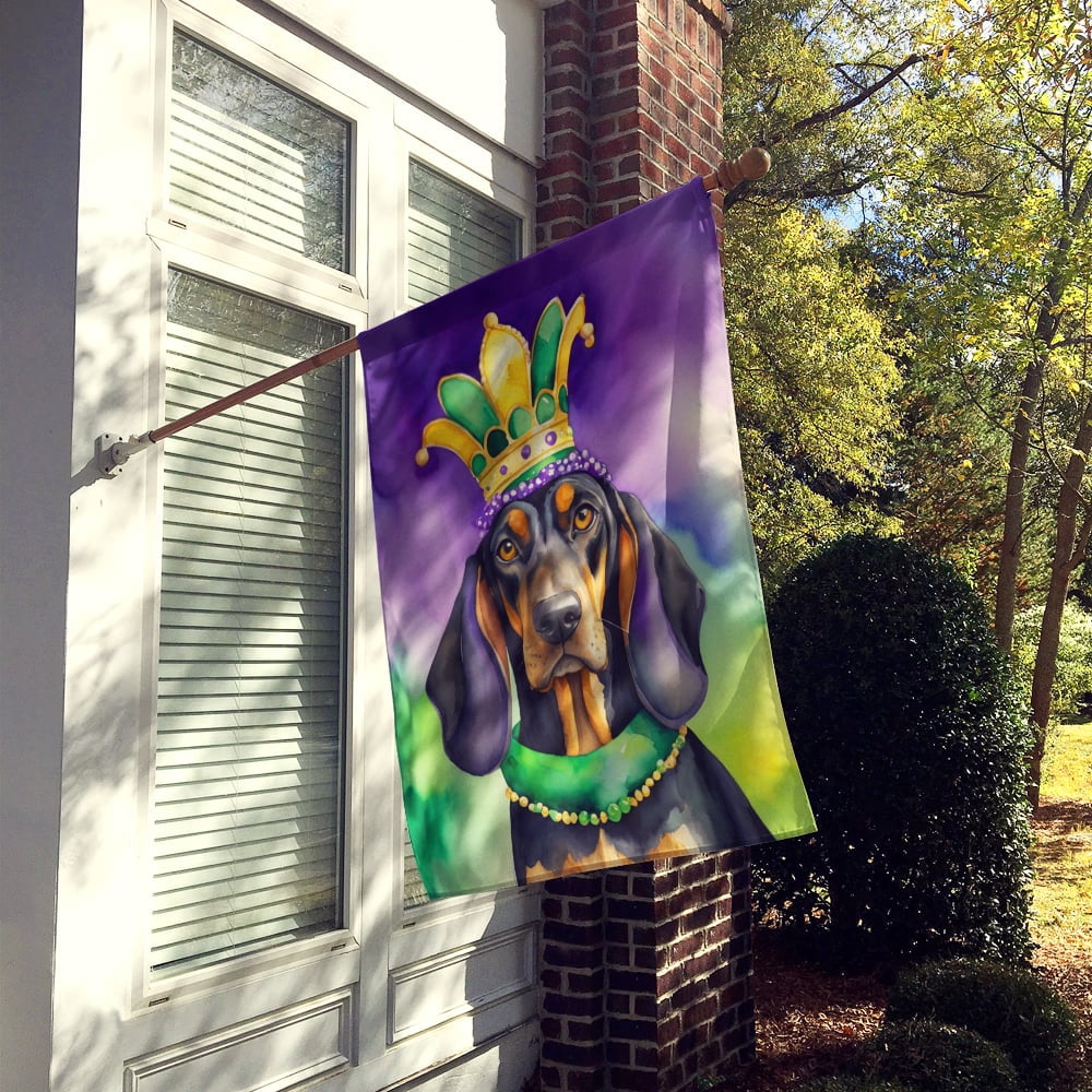 Black and Tan Coonhound King of Mardi Gras House Flag 28 in x 40 in