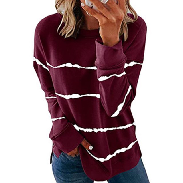 ICHUANYI Clearance Fashion Woman Long Sleeve T-Shirt Summer Printing Loose Blouse Tops(Wine, S) ICHUANYI WER2023080711562