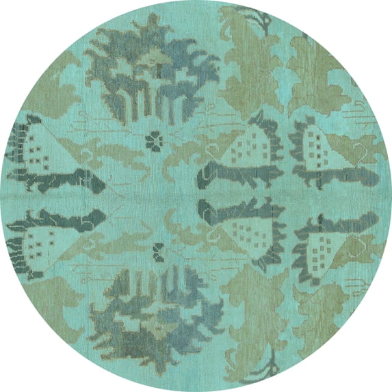 Ahgly Company Indoor Round Oriental Light Blue Modern Area Rugs, 5' Round