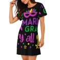 thumbnail image 2 of Balery Mardi Gras with Flamingo Camisón de manga corta con cuello redondo para mujer, cómodo y elegante., 2 of 6