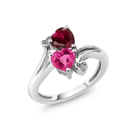 Ruby Pinky Ring - 1.80 Ct Heart Shape Pink Created Sapphire Red Created Ruby 10K White Gold Ring