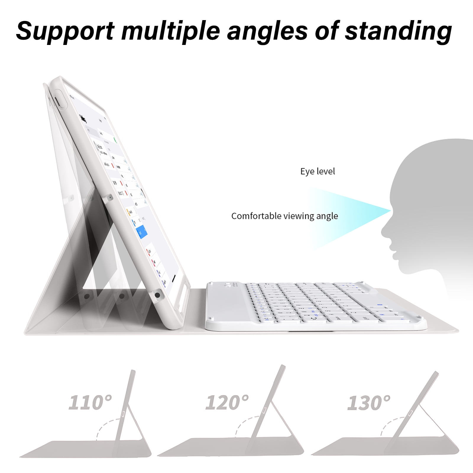 KenKe Keyboard Case for iPad 9th Generation 2021/8th Gen 2020/7th Gen 2019 10.2 Inch, Detachable Wireless Bluetooth Keyboard, Stand Folio Keyboard Cover with Pencil Holder, Auto Sleep/Wake, Gray