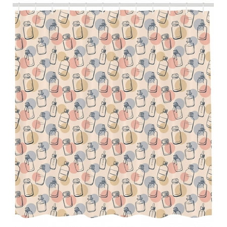 Apothecary Shower Curtain Doodle Style Soft Toned Glass Vials And
