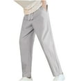 thumbnail image 2 of Hinvhai Men's Drawstring Waist Cotton Linen Pants Straight Leg Loose Casual Pants Work Yoga Trousers with Pockets Gray 10(XL), 2 of 5