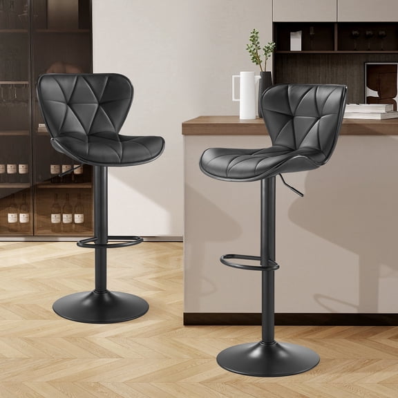 SAETSFEG Bar Stools Set of 2, Adjustable Swivel Bar Stool with Backrest, Modern Counter Height Island Chairs for Kitchen Island, Dining Room, Black