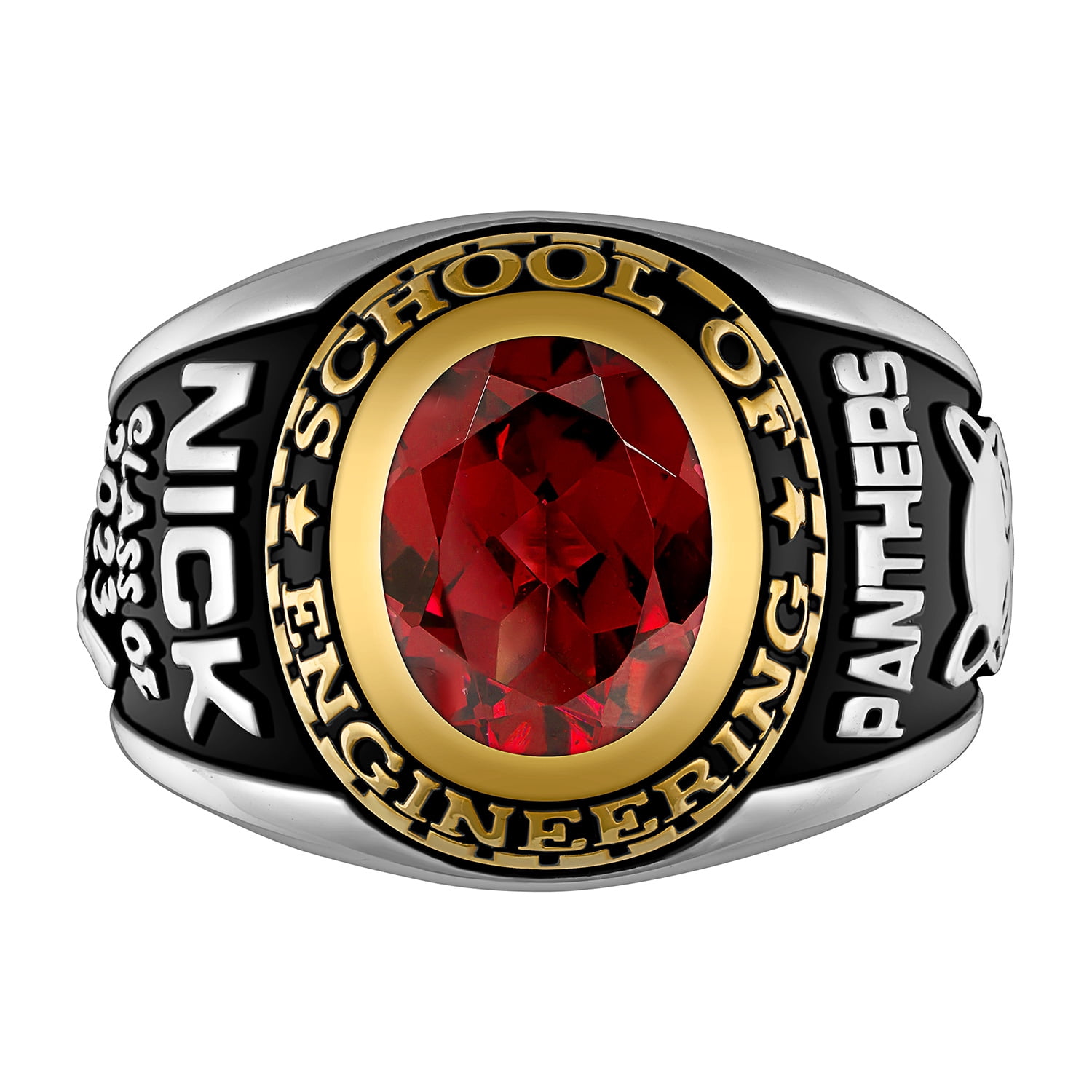 Order Now for 2025 Graduation, Freestyle Men's Rose Silver Birthstone Class Ring Sterling Silver, Personalized, High School or College Graduation