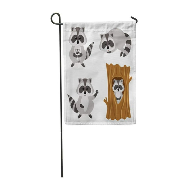POGLIP Racoon Raccoon Standing Baby Sleeping and Inside Tree Cartoon Garden Flag Decorative Flag House Banner 12x18 inch