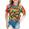 thumbnail image 2 of Girls' Tops Autism Awareness Short Sleeve Ribbed Tee Casual Girls Clothes Blue 3-4 Years, 2 of 4