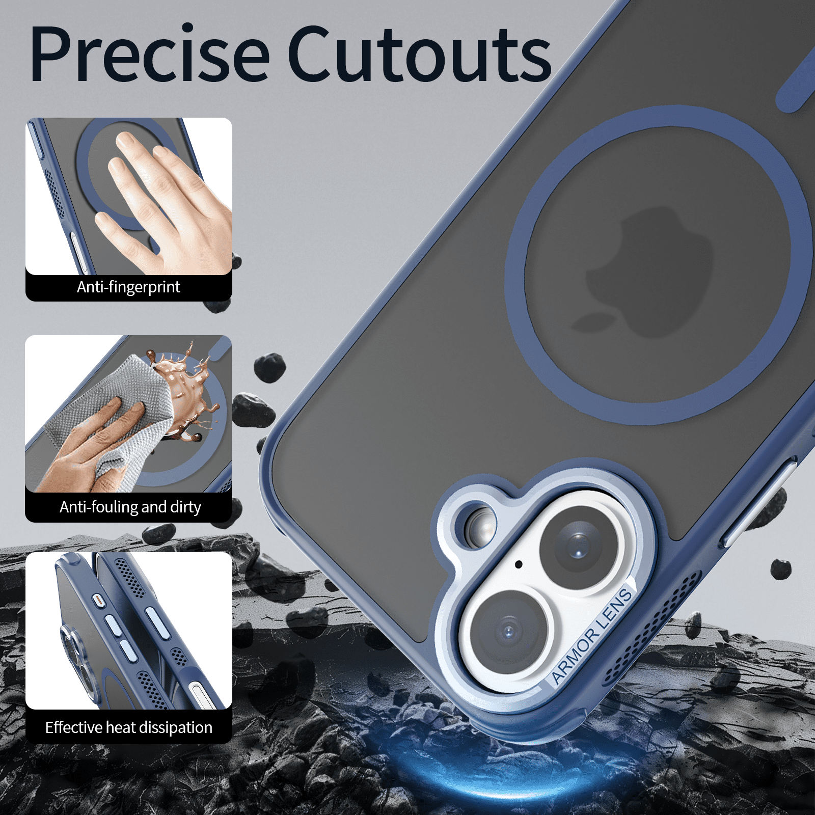 SZPSGC for iPhone 16 Case, Compatible with MagSafe, Anti-Fingerprint & Anti-Scratch, Slim Translucent Matte Shockproof Military-Grade Protective Case for iPhone 16, Blue