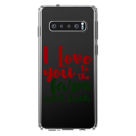 DistinctInk Clear Shockproof Hybrid Case for Samsung Galaxy S10 (6.1 Screen) - TPU Bumper Acrylic Back Tempered Glass Screen Protector - I Love You To The Farm And Back
