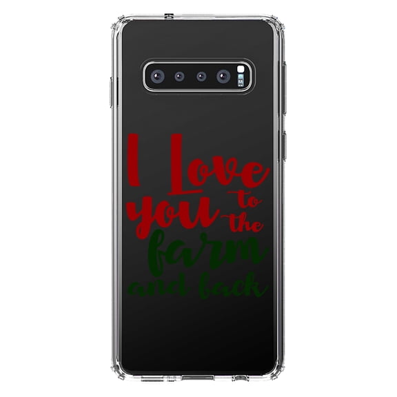 DistinctInk Clear Shockproof Hybrid Case for Samsung Galaxy S10 (6.1" Screen) - TPU Bumper Acrylic Back Tempered Glass Screen Protector - I Love You To The Farm And Back