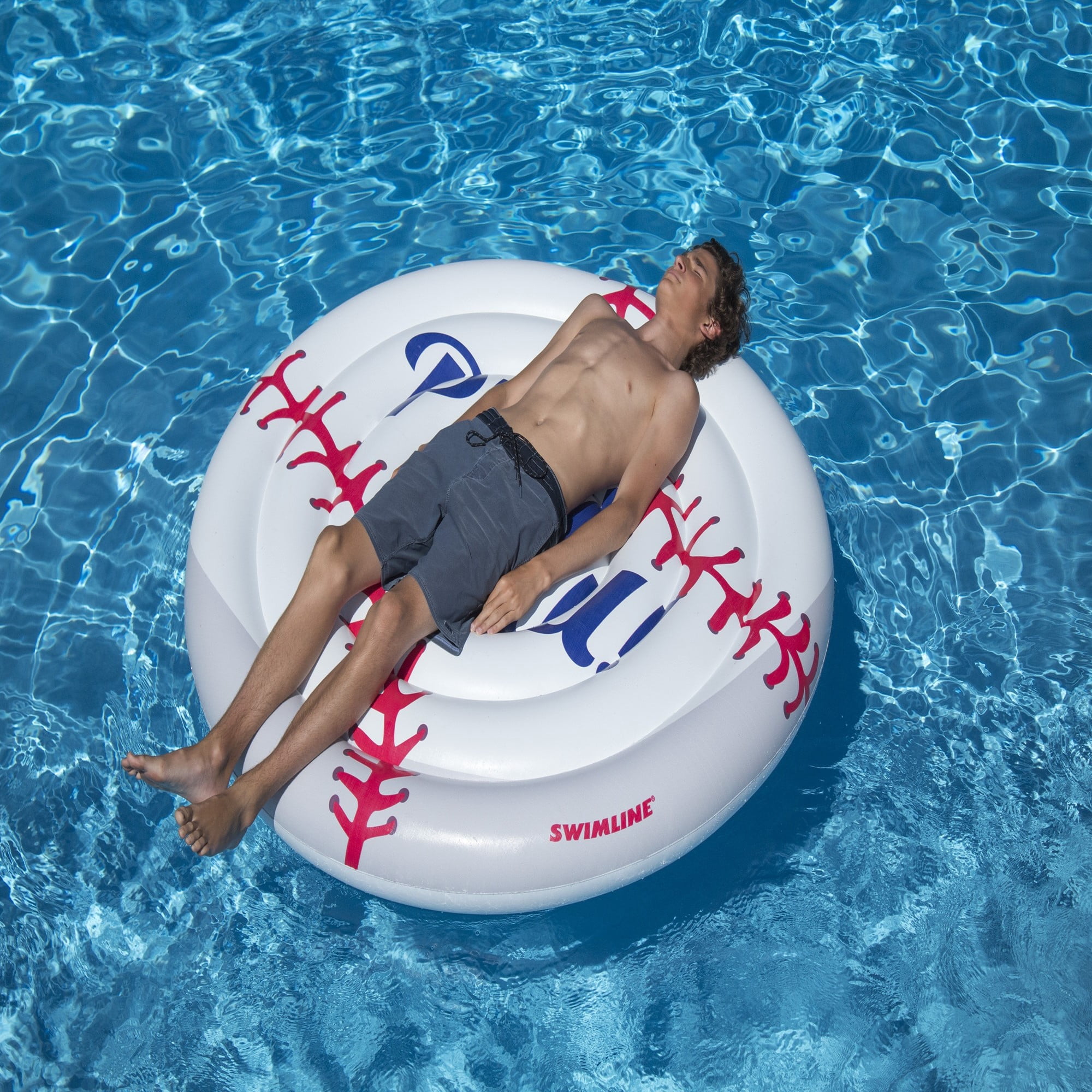 Swimline 60” Inflatable Swimming Pool Lounging Cool Sport Giant Baseball Island Ages 4 and Up -