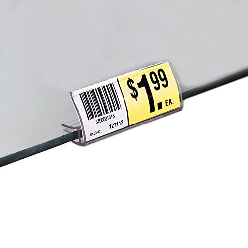 2” L x 7/8" H Plastic Label Sign Holder Clip for Glass Shelf 50 Pack