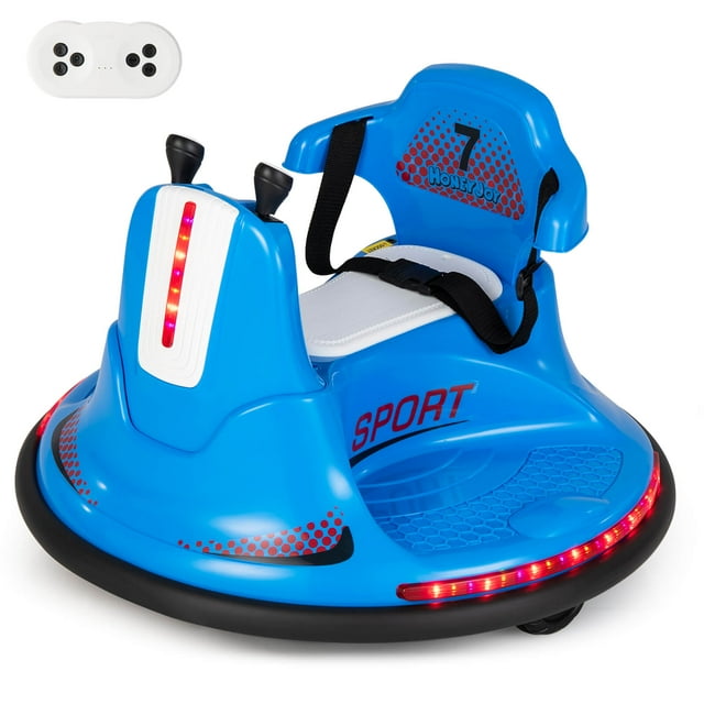 Honeyjoy Auto Tamponneuse 12V pour Enfants et Tout-Petits, Voiture Électrique à Chevaucher avec Rotation à 360° Bleu