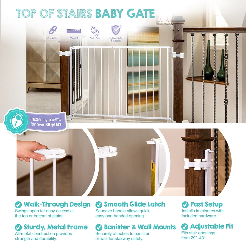 Regalo 2-in-1 Stairway and Hallway Wall Mounted Baby Safety Gate, White, Ages 6 to 24 Months