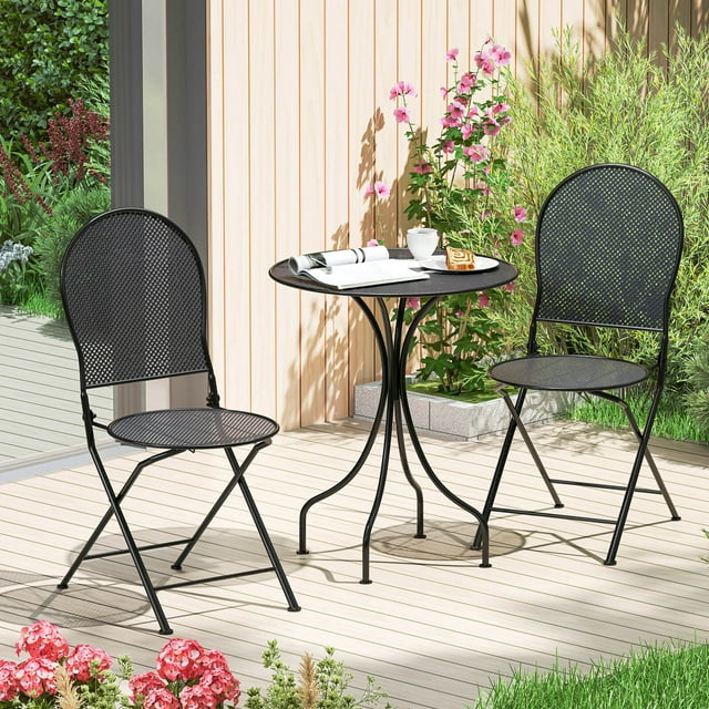 Costway Ensemble Bistro de Patio 3 Pcs Mobilier de Conversation Extérieur Table et Chaise Pliante