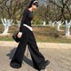 thumbnail image 3 of Pantalones deportivos informales sueltos de otoño e invierno, pantalones de pierna ancha versátiles informales negros de algodón y lino para mujer, 3 of 4