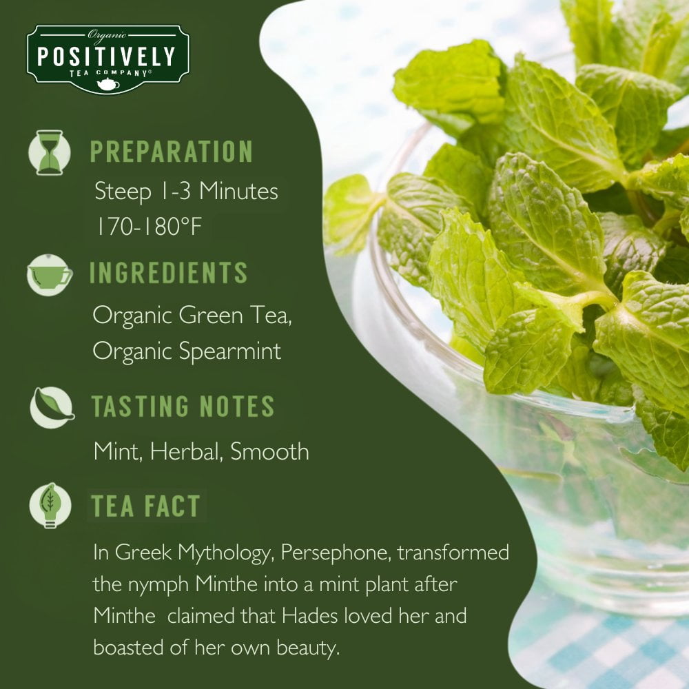 Positively Tea's Organic Spearmint Green, Green Tea Bags, 120 CT Tea Bags 6 Boxes