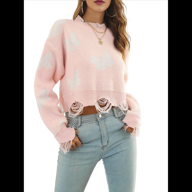 Suéter Y2K Harajuku Hip Hop de Punto con Diseño de Mariposa, Estilo Gótico, Estilo Urbano, Estilo Punk, Tops Rosa M