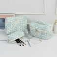 thumbnail image 5 of Floral pattern quilted cosmetic bag set, 3-pack travel cosmetic bags, portable zippered cosmetic storage bags, suitable for skin care products, lotions, face creams, lip balms, eyeliners, makeup tool, 5 of 10