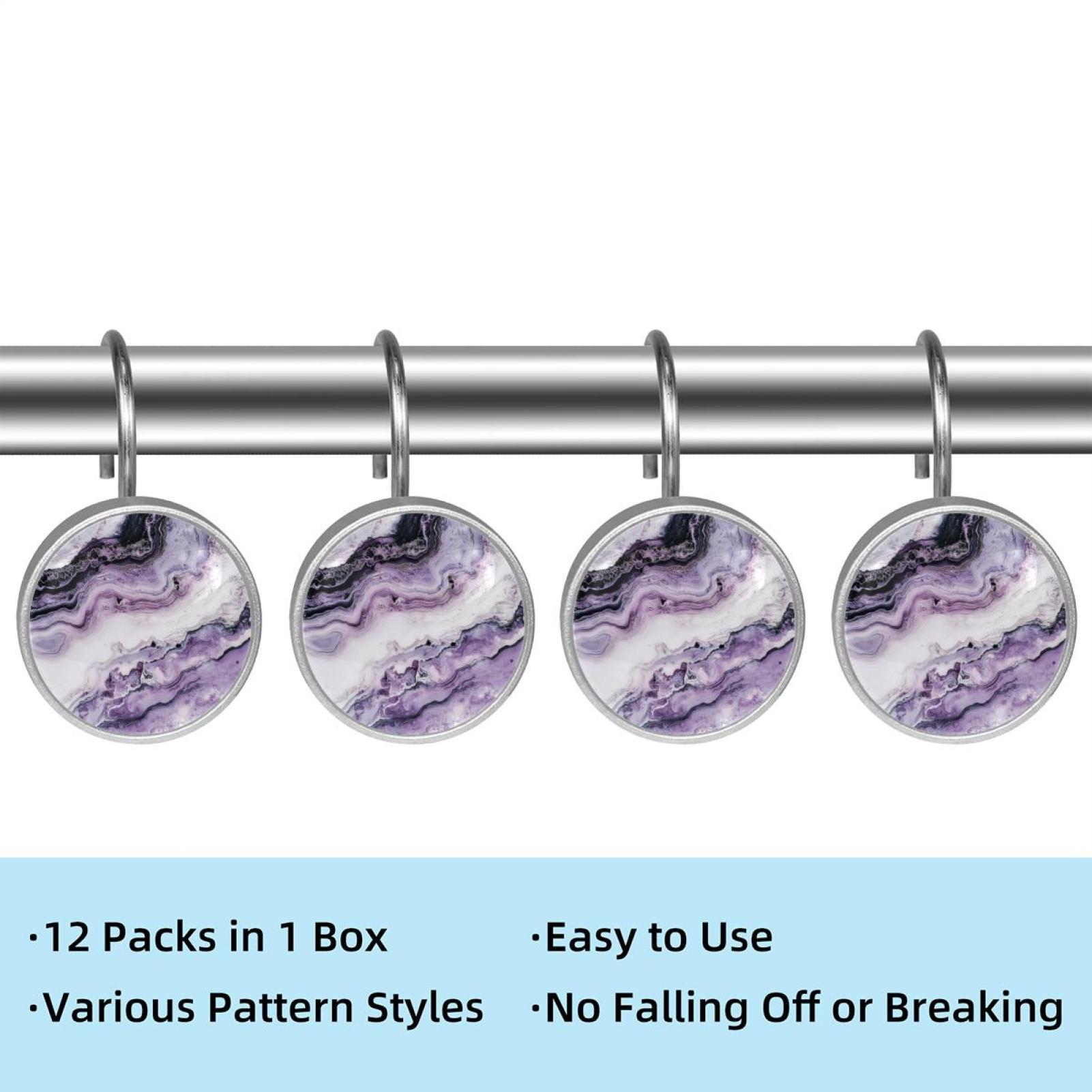 HemaKayy 12 Pcs Shower Curtain Hooks Bathroom Decorative Accessories Purple Lilac Marble
