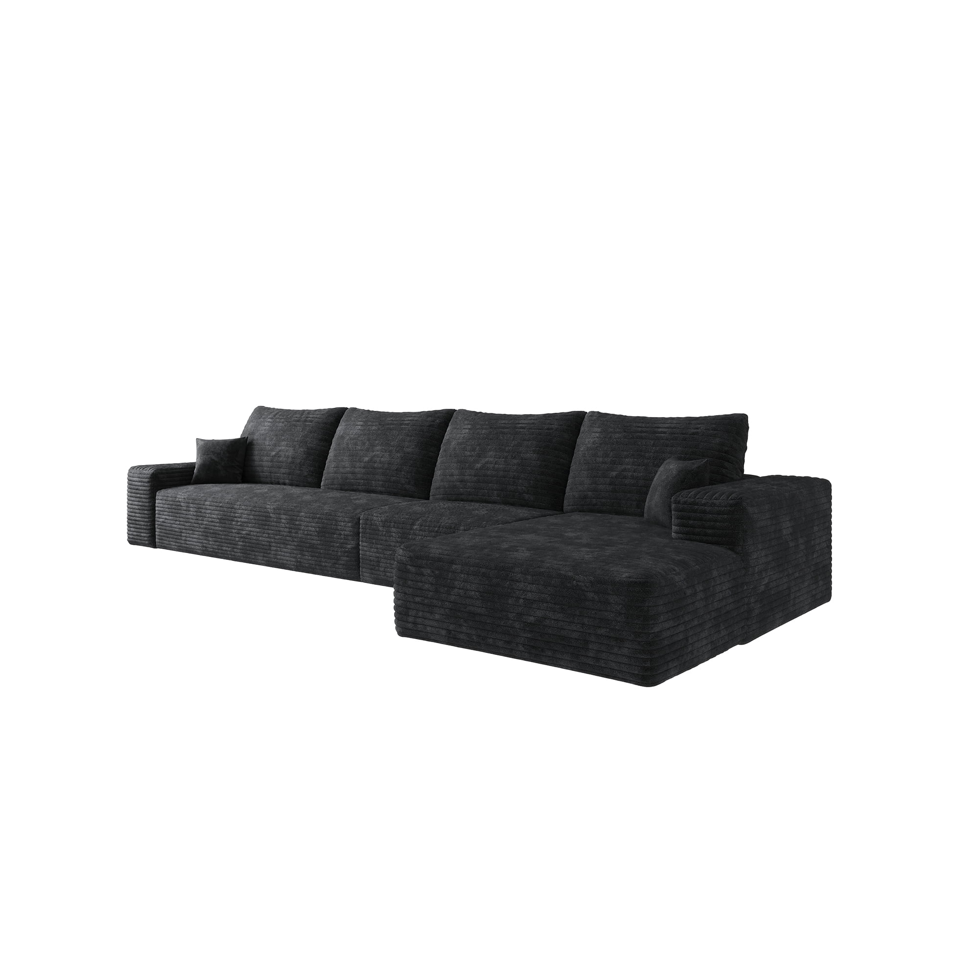MAYEERTY 135" Cloud Sectional Couch with L-Shape Chaise, Modern Modular Deep Seat Sofa, No Assembly Plush Corduroy Fabric, Black (3 packages)