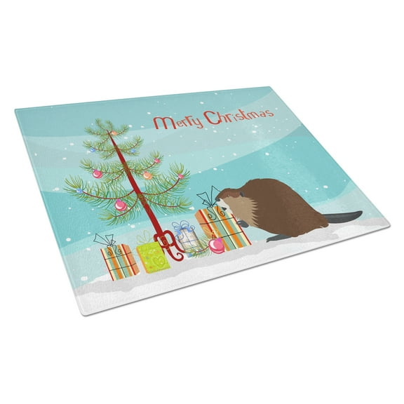 Caroline's Treasures Eurasian Beaver Christmas Glass Cutting Board Large