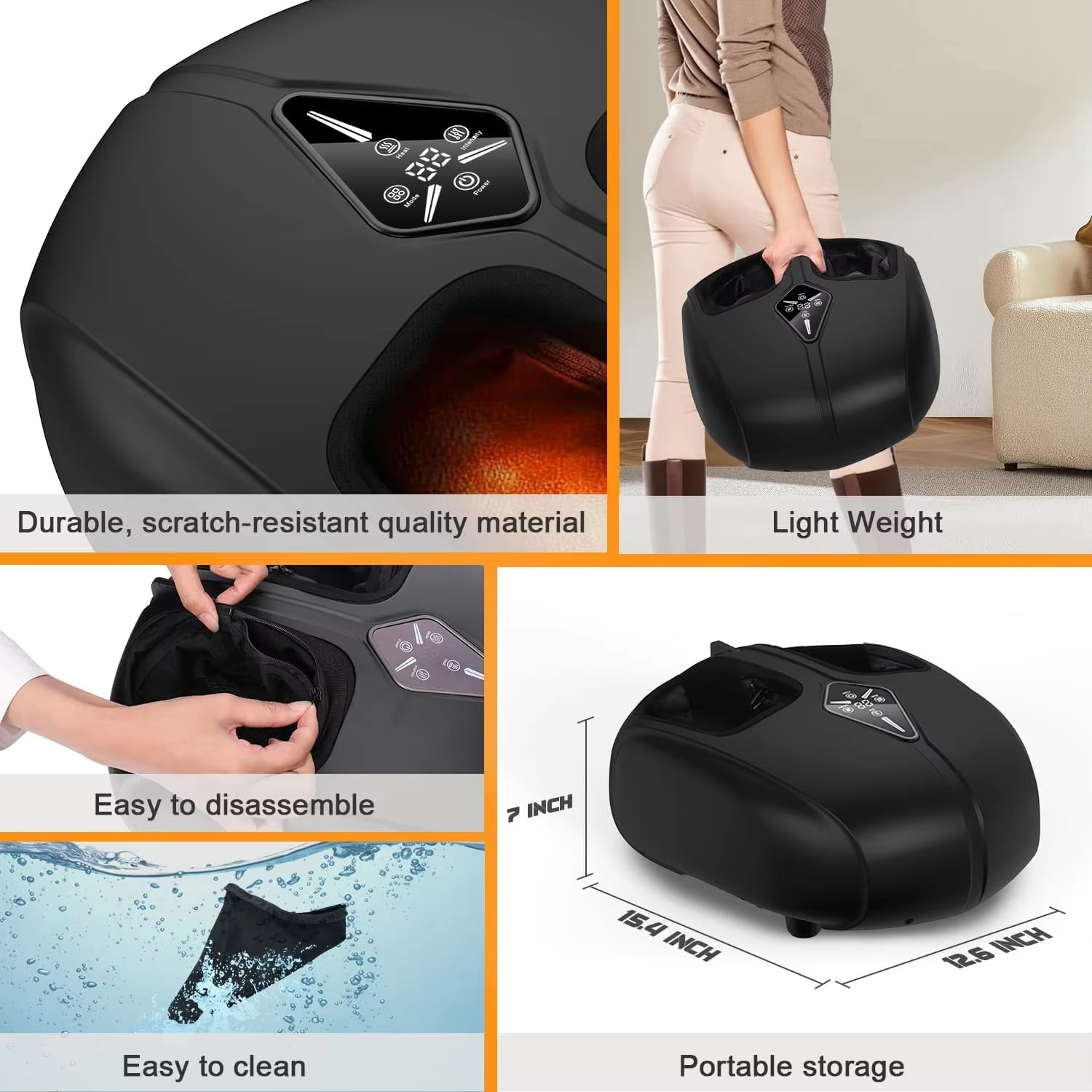 Electric Foot Massager Machine, Shiatsu Kneading Vibration Roller, 10 Speed with Remote & Display, Timer, gray