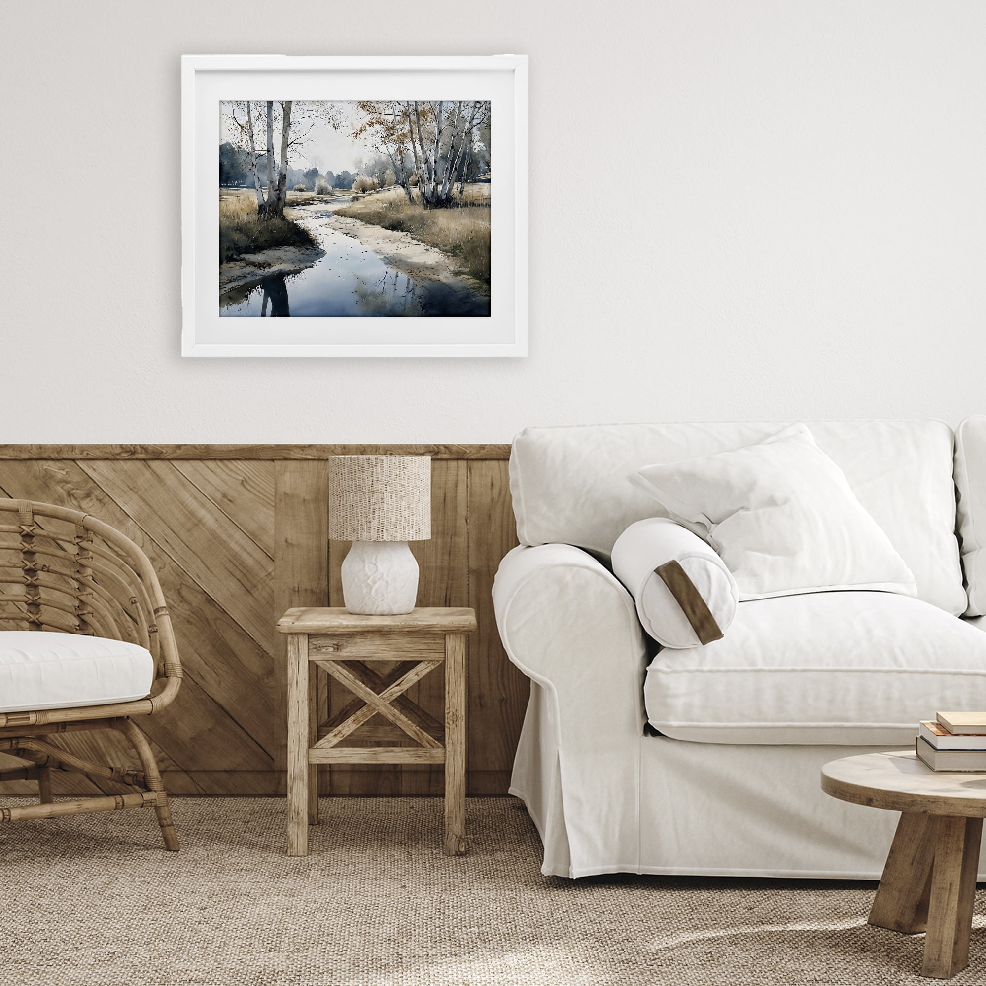 Stupell Industries Birch Tree Creek in Autumn White Framed Print Under Glass, design by Franklyn Gregory