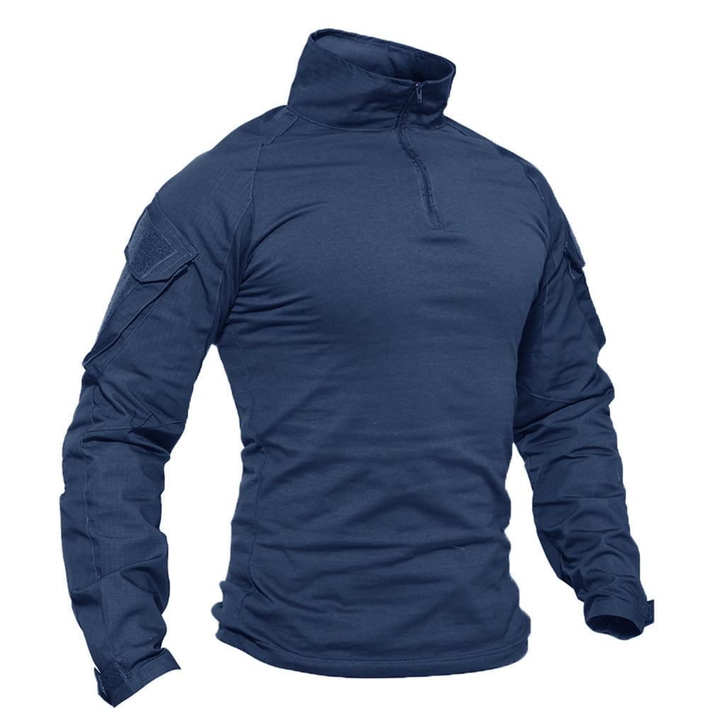TACVASEN Men's Hiking Polo Tactical Shirts Long Sleeve Cotton Active Workout Shirt with Zipper Pockets