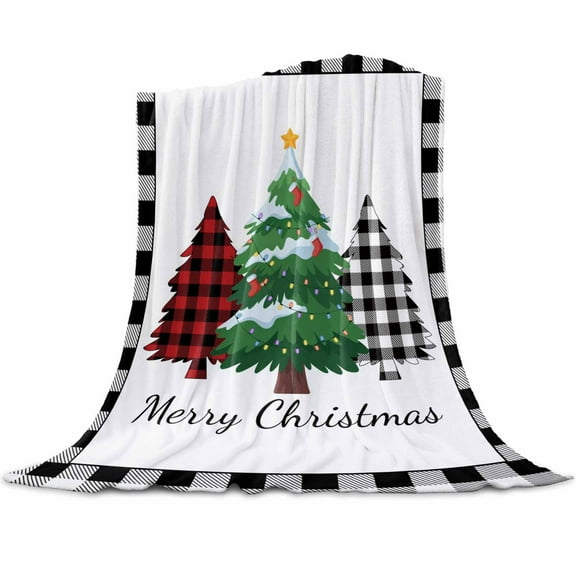Christmas Tree Flannel Blanket for Bed,Travel and Camping, Winter Merry Christmas Black White Buffalo Plaid Super Soft Cozy Blanket for All Seasons 30"x40"