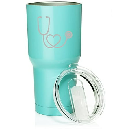 Heart Travel Mug 30 oz. Tumbler Stainless Steel Vacuum Insulated Travel Mug Heart Stethoscope Nurse Doctor (Light Blue) ()