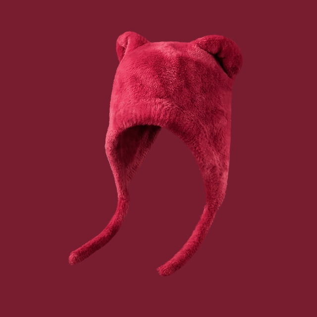RXIRUCGD Women's Winter Solid Color With Warmth And Plush Protection Thick Hats( Red )