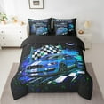 thumbnail image 2 of Race Car Full Bedding Sets 7 Piece,Racing Car Comforter Set Black White Racing Checkered Flag Bed In A Bag For Teen Men Extreme Sports Sheet Set With Comforter Bedroom Decor, 2 of 5