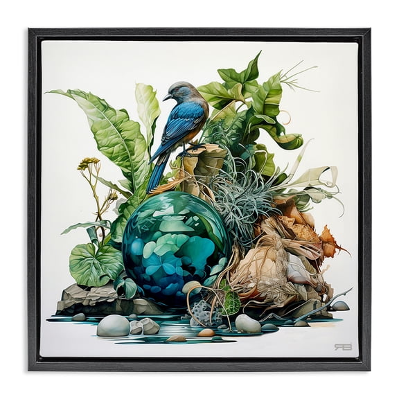 Stupell Industries Bohemian Bird with Forest Nature Black Floating Frame Canvas Art, 18 x 18, by RB