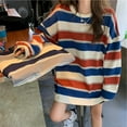 thumbnail image 3 of Lnzyyephy Women’s Casual Long Sleeve T-shirt Fashion Stripe Printing Round Neck Loose Pullover Tops, 3 of 6