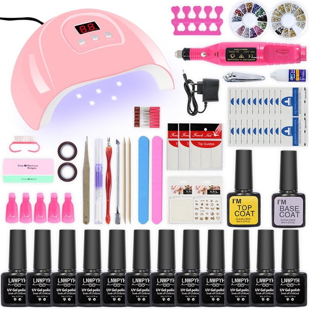 Kit de uñas 54/24W Lámpara de uñas 12/6 colores Kit de esmalte de uñas de gel UV Juego de herramientas de arte de manicura Juego de máquina de taladro de uñas de base superior Tan Jianjun unisex