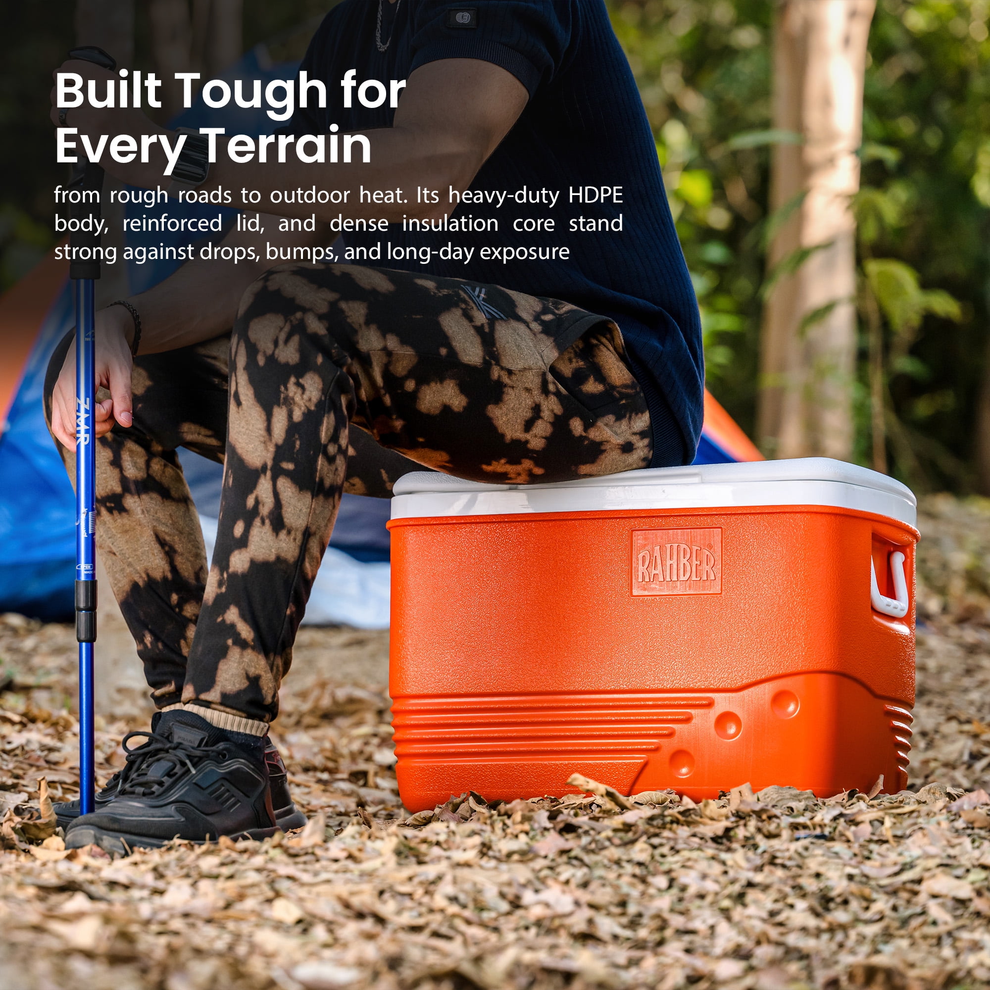 Rahber 44.4 Qt Ice Cooler Insulated Ice Chest Box, Hard Sided Portable with Retractable Handle