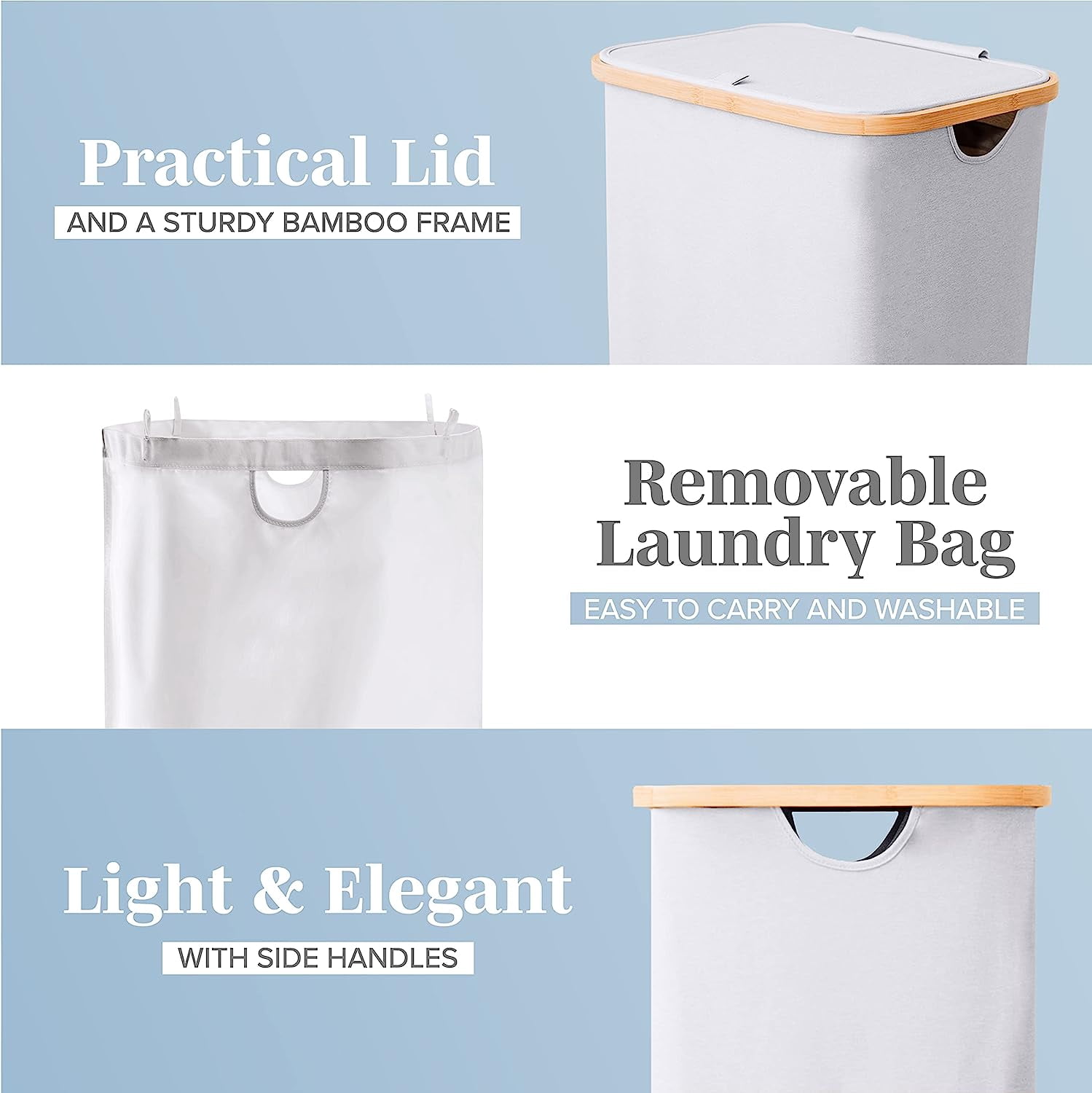 Lonbet Adult Fabric Laundry Basket Hamper with Lid, Light Grey