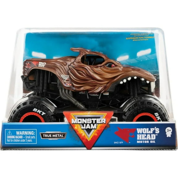 Monster Jam Official Wolf's Head Monster Truck - Wolf's Head Collector 1:24 Scale Die-Cast Vehicle - Chrome Rims and BKT Tread Tires for Use in All Playsets - Collectible for Fans & Birthday Parties
